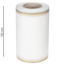 Artikel Elegantes Kranzband Moiré mit Goldrand, Hochzeitsdeko, Trauerband, Weiß 150mm x 25m