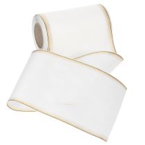Artikel Kranzband Taftbindung Moiré Weiss Goldkante 150mm x 25m für Kränze und Dekoration