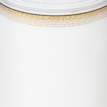 Artikel Elegantes Kranzband Moiré mit Goldrand, Hochzeitsdeko, Trauerband, Weiß 150mm x 25m
