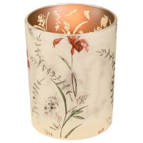 Artikel Windlicht aus Glas mit floralem Motiv Beige 12,5 cm 2er-Set