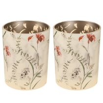 Artikel Windlicht aus Glas mit floralem Motiv Beige 12,5 cm 2er-Set