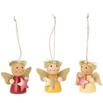 Artikel Deko-Anhänger Engel aus Holz 5 cm bunt mit Stern 9 Stück