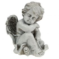 Artikel Gedenkfigur Schlafender Engel aus Polyresin Grau im 2er-Set, 16cm