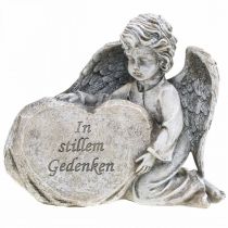Engel mit Herz, Grabdeko, In stillem Gedenken, Engelsfigur, Trauerfloristik H15cm B18cm 2St