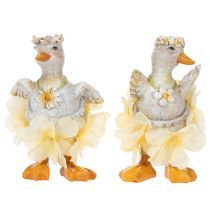 Artikel Dekorative Entenfiguren aus Kunstharz in Blumenkleidern, 11 cm, 2er-Set für Frühling und Sommer