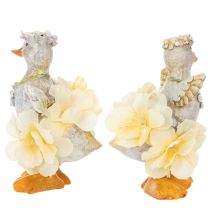 Artikel Dekorative Entenfiguren aus Kunstharz in Blumenkleidern, 11 cm, 2er-Set für Frühling und Sommer