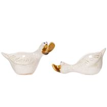 Artikel Keramik Ente Dekofigur Weiß und Gold 13cm 2er-Set für Wohnraum und Tischdekoration