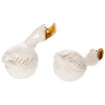 Artikel Keramik Ente Dekofigur Weiß und Gold 13cm 2er-Set für Wohnraum und Tischdekoration
