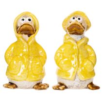 Artikel Keramik-Entenfiguren Gelber Regenmantel 11cm 4er-Set Gartendekoration