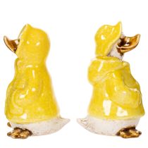 Artikel Keramik-Entenfiguren Gelber Regenmantel 11cm 4er-Set Gartendekoration