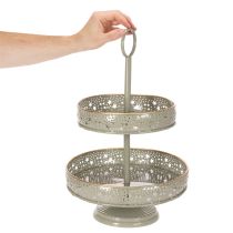 Artikel Etagere aus Metall mit Sternmotiv und Griff zweistöckig 49 cm Mint und Golden
