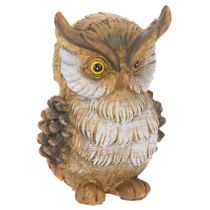 Artikel Eulenfigur aus Polyresin, sitzend, 11 cm hoch, braun-weiss