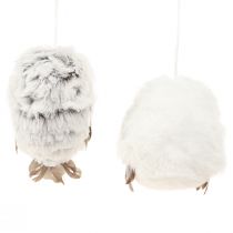 Artikel Eulen-Dekofiguren aus Federn und Kunststoff zum Hängen 6 cm Weiss Grau 2er-Set