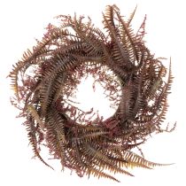 Artikel Künstlicher Kranz mit Farnzweigen aus Kunststoff, 35 cm, Bordeauxrot-Braun-Grün