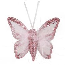 Artikel Feder Schmetterling Deko Clip Rosa Weiß 5x4,5cm 4 St