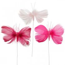 Federschmetterlinge Rosa/Pink/Rot, Deko-Schmetterlinge am Draht 6St