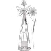 Frühlingsdeko, Blütenfee als Windlicht, Tischschmuck aus Metall, Elfe mit Blume Weiß H32,5cm