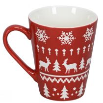 Artikel Festlicher Weihnachtsbecher mit Rentier und Tannenbaum Motiv H10cm - Rot und Weiß 2St
