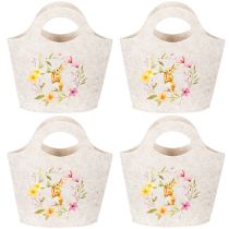 Artikel Filztasche mit Blumen- und Hasenmotiv 27cm, Weiss, Vierer-Set, für Ostern und Frühling