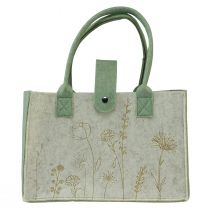 Artikel Filztasche mit Henkel mit Blumen Creme Grün 30x18x37cm