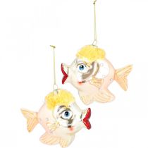 Artikel Christbaumschmuck Dekoanhänger Fische Echtglas 9,5 cm Orange-Gold 2 Stück