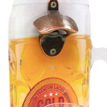 Artikel Wandflaschenöffner aus Holz mit Glasbehälter 30x18cm im Bierkrugdesign