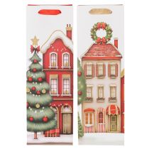 Artikel Geschenktasche für Flaschen Weihnachten Haus und Tannenbaum 36cm 2 Stück Papier