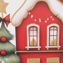 Artikel Geschenktasche für Flaschen Weihnachten Haus und Tannenbaum 36cm 2 Stück Papier