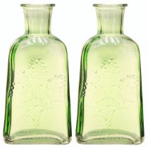 Artikel Flaschenvase Glas Grün mit Blütenmotiv, Höhe 19 cm, 2 Stück