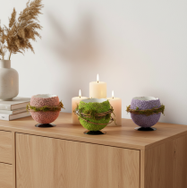Artikel Osterei Dekoschale aus Kunststoff mit Moos, 9 cm, Lila/Pink/Rosa/Grün, 4 Stück