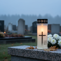 Artikel Grabkerze mit Spruch Mit Motiv Weiß Ø7,5cm H21cm 110h