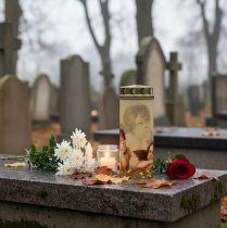 Artikel Grabkerze Engel Grabkerze mit Motiv Trauerlicht Ø6cm H15,5cm