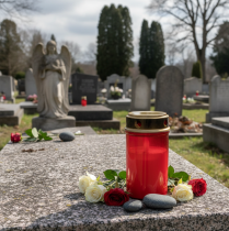 Artikel LED Friedhofskerze mit Timer, Kunststoff, Rot, H 12,5 cm, für Aussenbereich