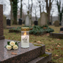 Artikel Grablicht Hund Grabkerze für Tiere Weiß Ø7cm H16,5cm