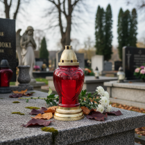 Artikel Grablicht Glas Herz Grablaterne Rot Ø10,5cm H25,5cm