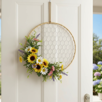 Artikel Dekoring Metall Ø38cm Hängedeko Raffia Silber Natur, Boho Wanddeko, Vielseitig Dekorierbar 4St