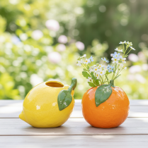 Artikel Zitrusvasen-Set aus Keramik, Orange und Zitrone, 10 cm, Sommerdeko für Innenräume