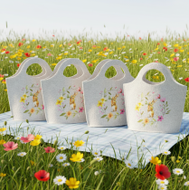 Artikel Filztasche mit Blumen- und Hasenmotiv 27cm, Weiss, Vierer-Set, für Ostern und Frühling