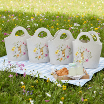 Artikel Filztasche mit Blumen- und Hasenmotiv 27cm, Weiss, Vierer-Set, für Ostern und Frühling