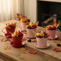 Artikel Tassen aus Metall zum Bepflanzen mit Untersetzer, 11 cm, Rosa und Rot, 6er-Set