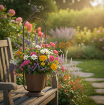 Artikel Metall-Pflanzkübel mit Rankhilfe Libelle Rost-Optik Ø16/H62 cm für Garten und Balkon