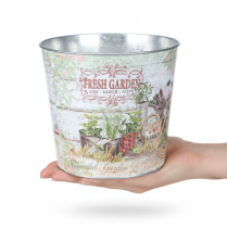 Artikel Metall-Pflanzkübel Vintage-Design, H18 cm, Bunt, Motiv “Fresh Garden” für Innen- und Aussenbereich