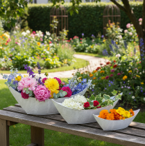 Artikel Pflanzschale Schiffchen Metall Weiß Silber 54,5/48/42cm Set 3St