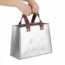 Artikel Deko Tasche Metall Pflanztopf 22cm Silber Weiss Braun mit Schmetterling und Gräser Motiv