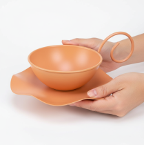 Artikel Metall-Deko-Tasse mit Unterteller Orange Ø11,5cm H6cm, 2er-Set