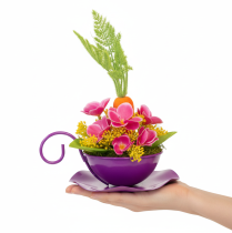 Artikel Metall Dekotasse mit Unterteller, Ø 16 cm, H 9 cm, Lila, 2er-Set