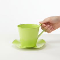 Artikel Deko-Teetasse aus Metall mit Unterteller, hellgrün, Ø 12cm, 10cm hoch, 8er-Set