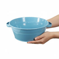 Artikel Metall Dekoschale Rund Blau Ø33,5 cm mit Griffen für Blumendekoration
