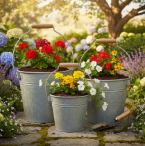 Artikel Deko Eimer Metall Rost Vintage Ø15/17,5/22cm 3er-Set