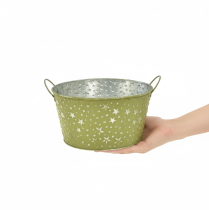 Artikel Grüne Metallschale mit Sternenmotiv und Griffen Ø20cm H11,5cm für Dekoration